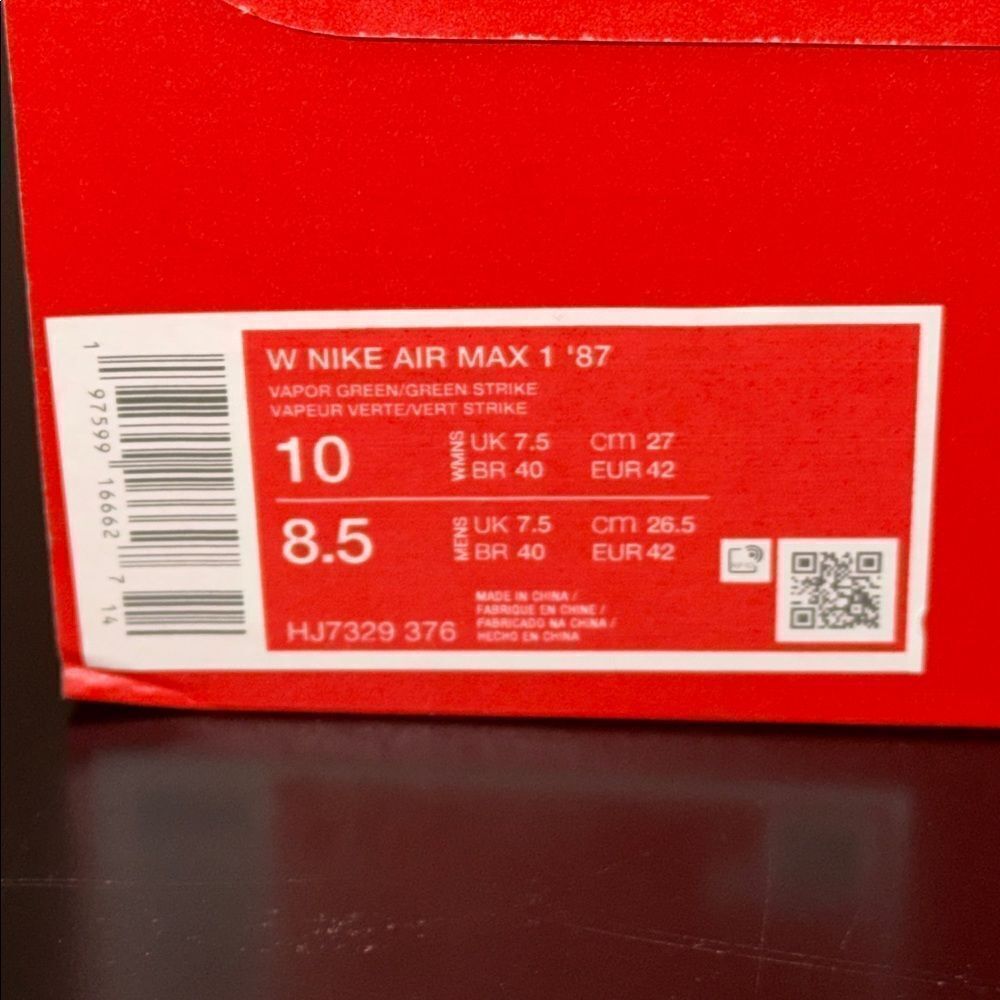 Nike Air Max 1 ‘87 ‘Vapor Green’ HJ7329-376 Women’s Size 10 - Picture 6 of 6